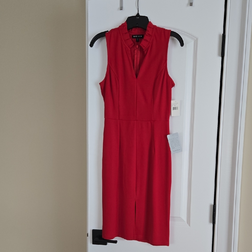 Max Studio Bold Red Sleeveless Midi Dress